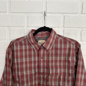 RedHead Button Up Shirt Mens Medium Red Gray Plaid Button Roll Up Sleeve
